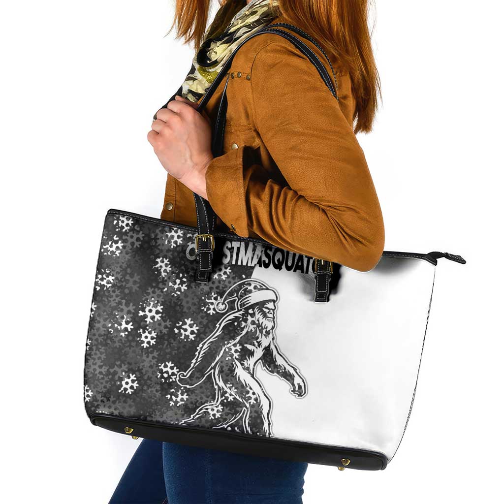 Funny Christmasquatch Camouflage of Snowflakes Leather Tote Bag - Wonder Print Shop