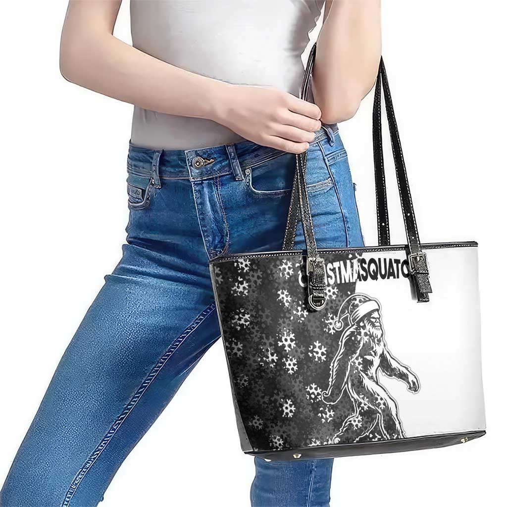 Funny Christmasquatch Camouflage of Snowflakes Leather Tote Bag - Wonder Print Shop