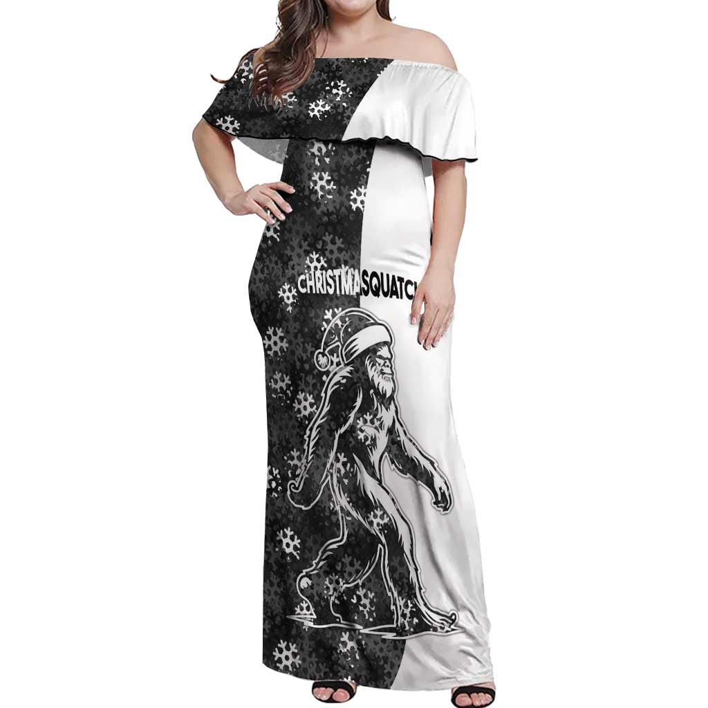 Funny Christmasquatch Camouflage of Snowflakes Off Shoulder Maxi Dress - Wonder Print Shop