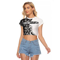 Funny Christmasquatch Camouflage of Snowflakes Raglan Cropped T Shirt - Wonder Print Shop