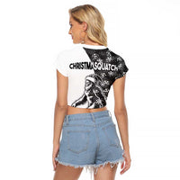 Funny Christmasquatch Camouflage of Snowflakes Raglan Cropped T Shirt - Wonder Print Shop