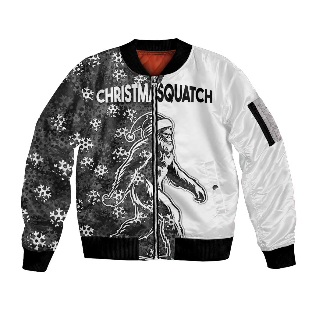 Funny Christmasquatch Camouflage of Snowflakes Sleeve Zip Bomber Jacket - Wonder Print Shop