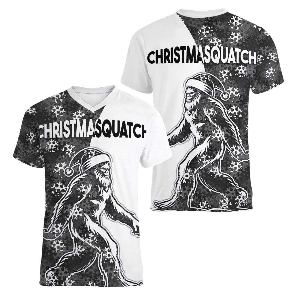 Funny Christmasquatch Camouflage of Snowflakes Women V-Neck T-Shirt - Wonder Print Shop