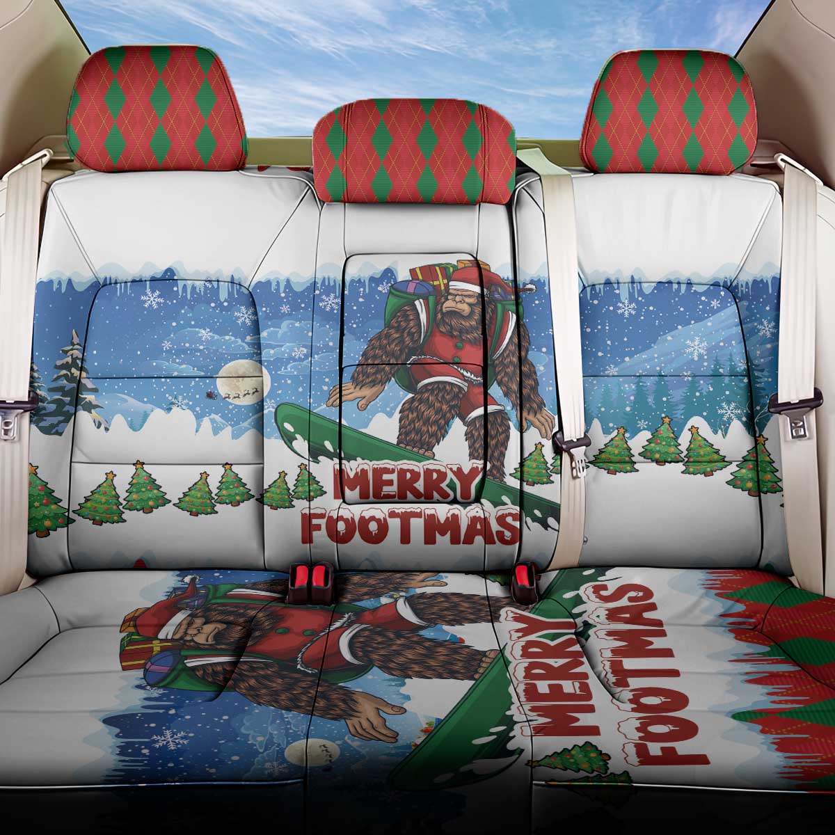 Christmas Bigfoot Ride Snowboard Back Car Seat Cover Merry Footmas Xmas Style - Wonder Print Shop