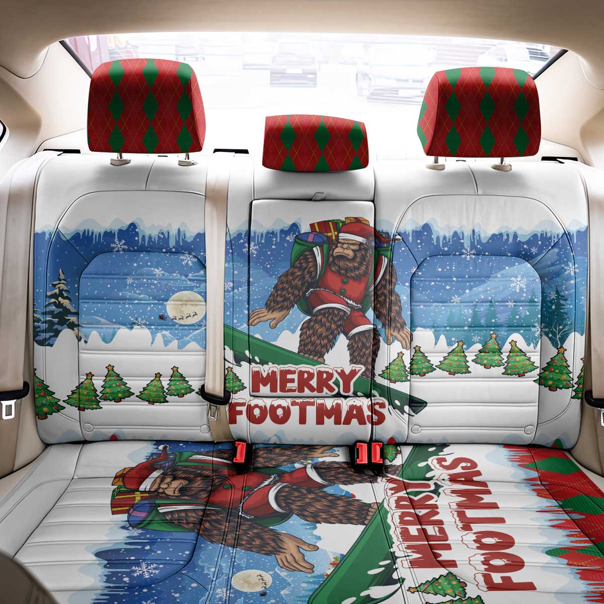 Christmas Bigfoot Ride Snowboard Back Car Seat Cover Merry Footmas Xmas Style - Wonder Print Shop