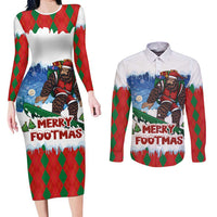 Christmas Bigfoot Ride Snowboard Couples Matching Long Sleeve Bodycon Dress and Long Sleeve Button Shirt Merry Footmas Xmas Style - Wonder Print Shop