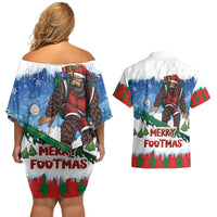 Christmas Bigfoot Ride Snowboard Couples Matching Off Shoulder Short Dress and Hawaiian Shirt Merry Footmas Xmas Style - Wonder Print Shop