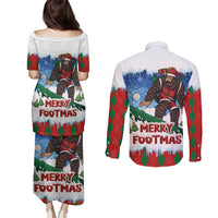 Christmas Bigfoot Ride Snowboard Couples Matching Puletasi and Long Sleeve Button Shirt Merry Footmas Xmas Style - Wonder Print Shop