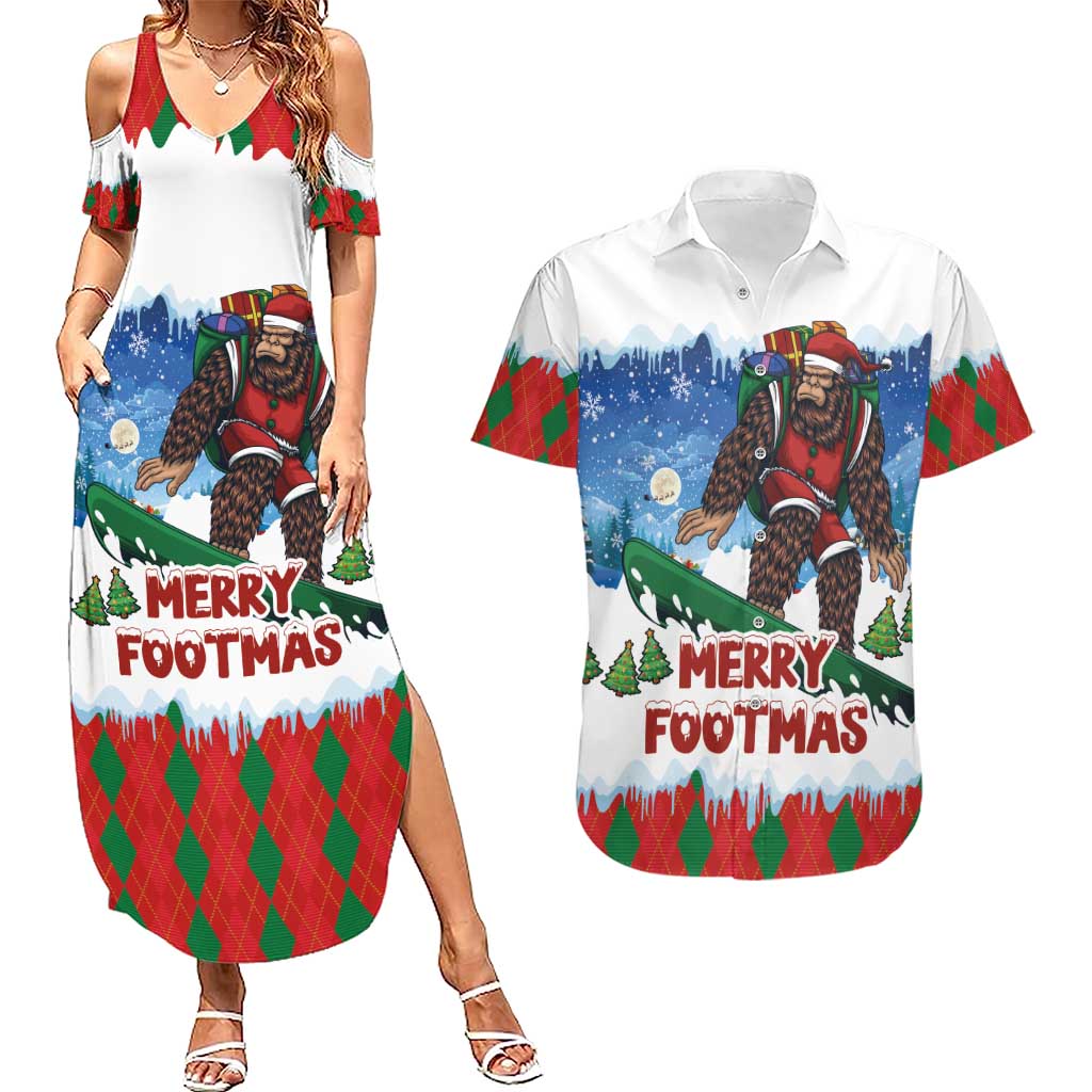 Christmas Bigfoot Ride Snowboard Couples Matching Summer Maxi Dress and Hawaiian Shirt Merry Footmas Xmas Style - Wonder Print Shop