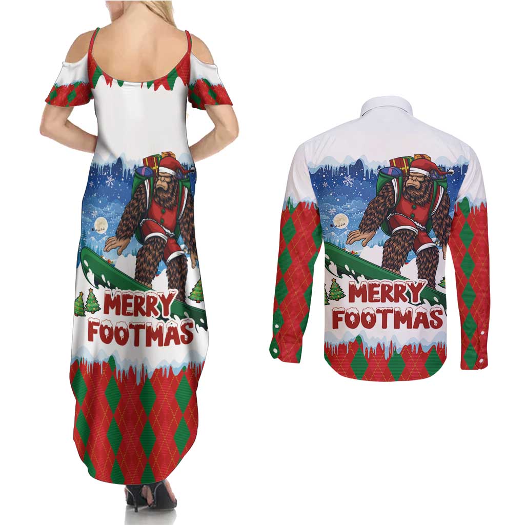 Christmas Bigfoot Ride Snowboard Couples Matching Summer Maxi Dress and Long Sleeve Button Shirt Merry Footmas Xmas Style - Wonder Print Shop