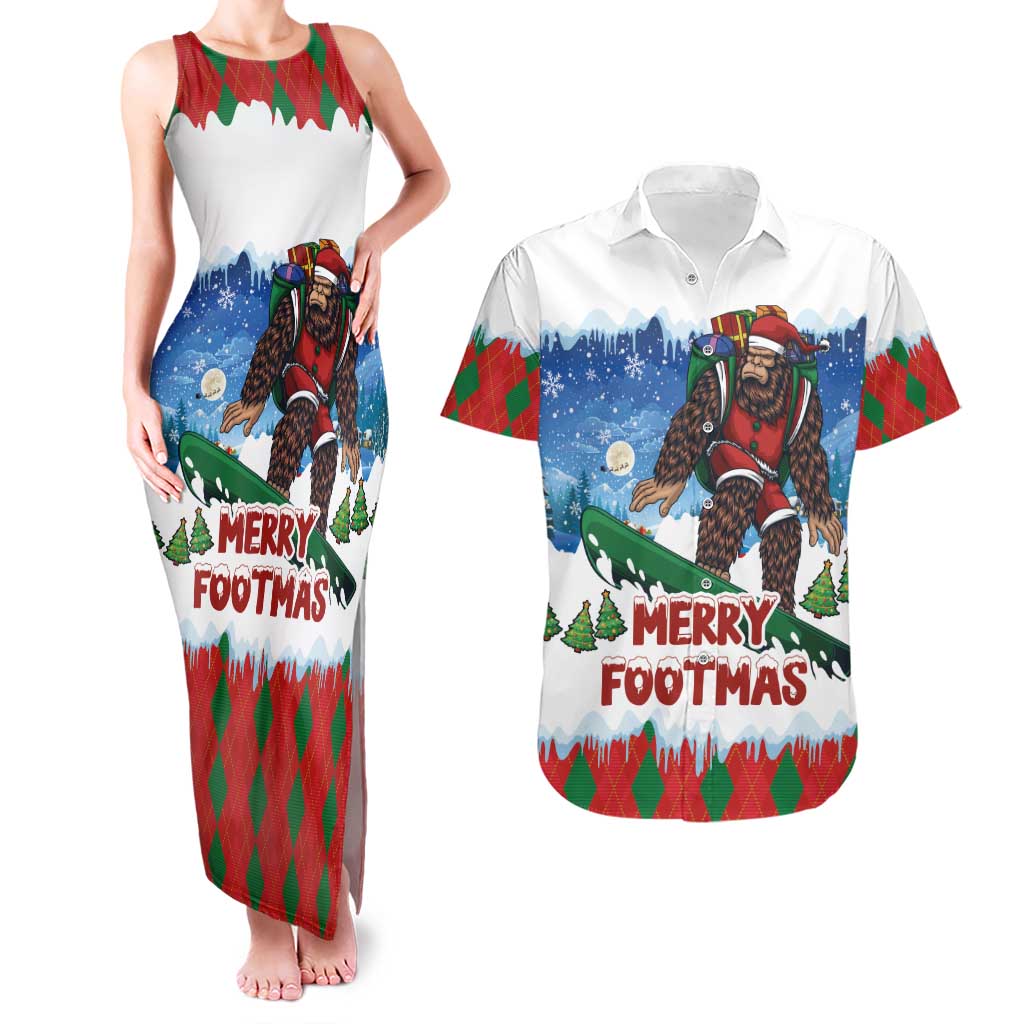 Christmas Bigfoot Ride Snowboard Couples Matching Tank Maxi Dress and Hawaiian Shirt Merry Footmas Xmas Style - Wonder Print Shop