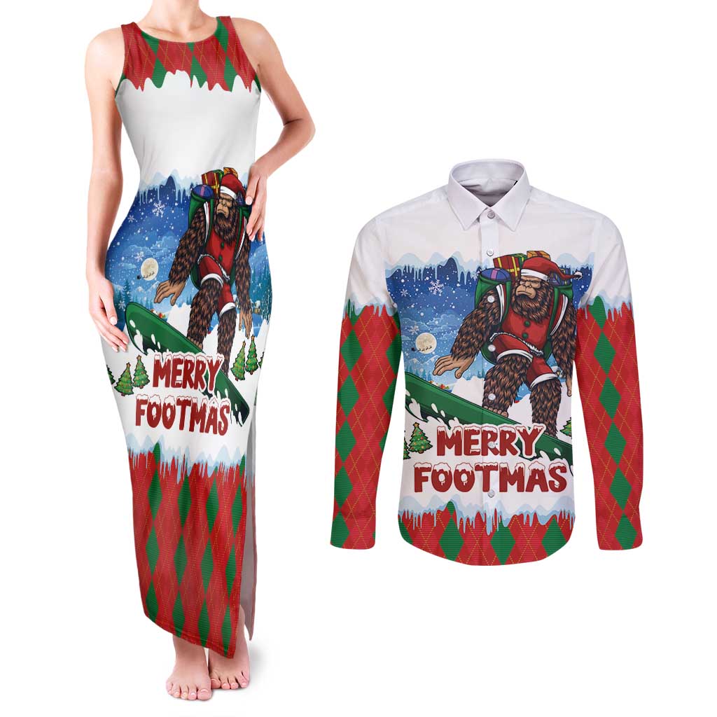 Christmas Bigfoot Ride Snowboard Couples Matching Tank Maxi Dress and Long Sleeve Button Shirt Merry Footmas Xmas Style - Wonder Print Shop