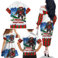 Christmas Bigfoot Ride Snowboard Family Matching Off The Shoulder Long Sleeve Dress and Hawaiian Shirt Merry Footmas Xmas Style - Wonder Print Shop