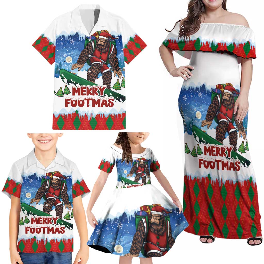 Christmas Bigfoot Ride Snowboard Family Matching Off Shoulder Maxi Dress and Hawaiian Shirt Merry Footmas Xmas Style - Wonder Print Shop