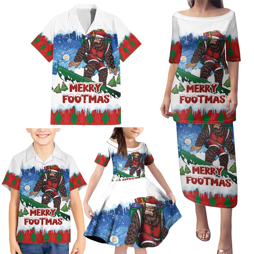 Christmas Bigfoot Ride Snowboard Family Matching Puletasi and Hawaiian Shirt Merry Footmas Xmas Style - Wonder Print Shop
