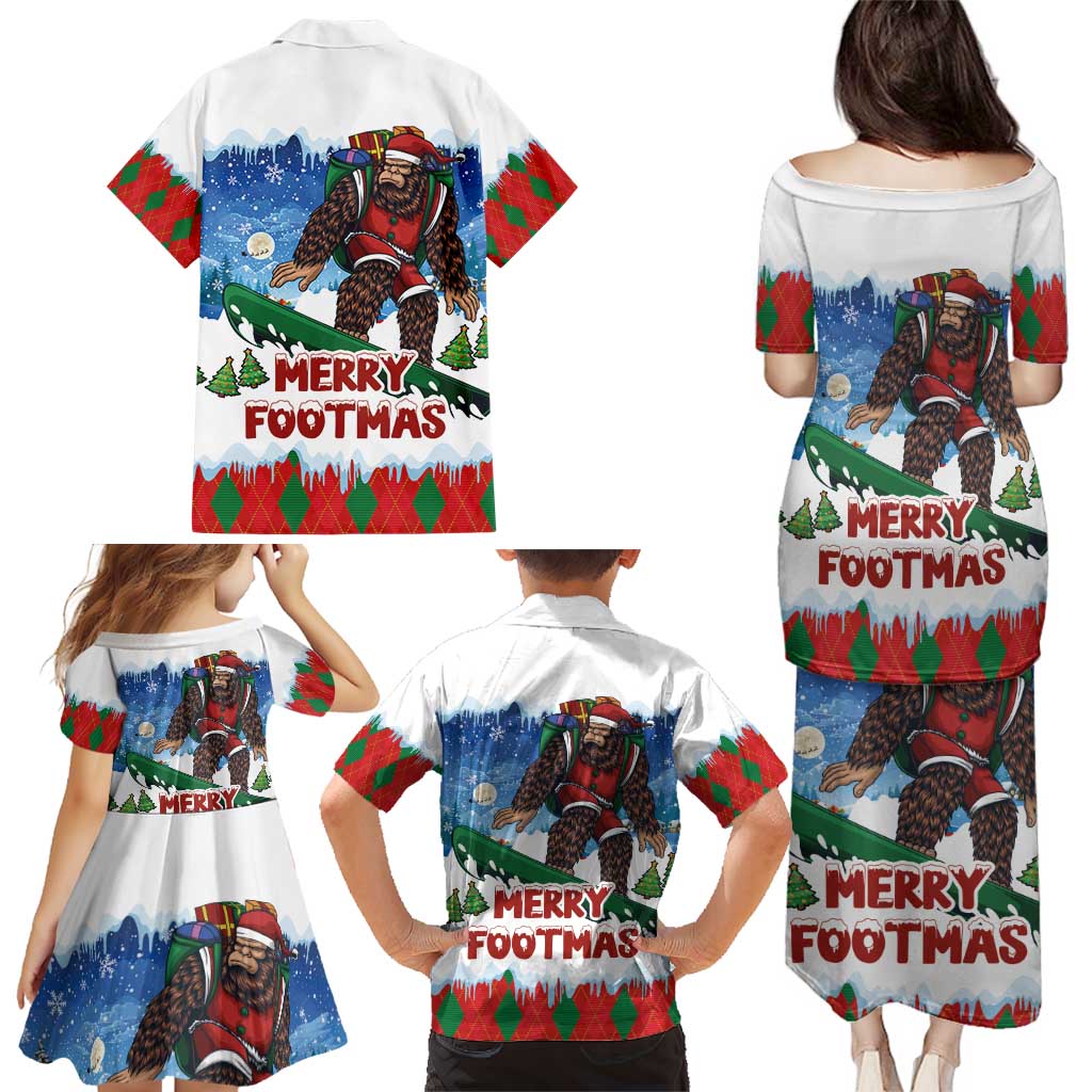 Christmas Bigfoot Ride Snowboard Family Matching Puletasi and Hawaiian Shirt Merry Footmas Xmas Style - Wonder Print Shop