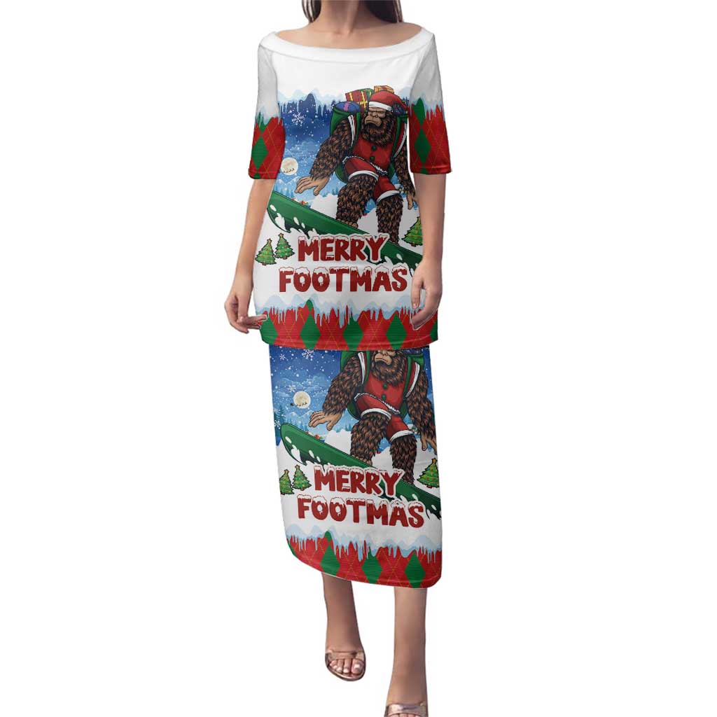 Christmas Bigfoot Ride Snowboard Family Matching Puletasi and Hawaiian Shirt Merry Footmas Xmas Style - Wonder Print Shop
