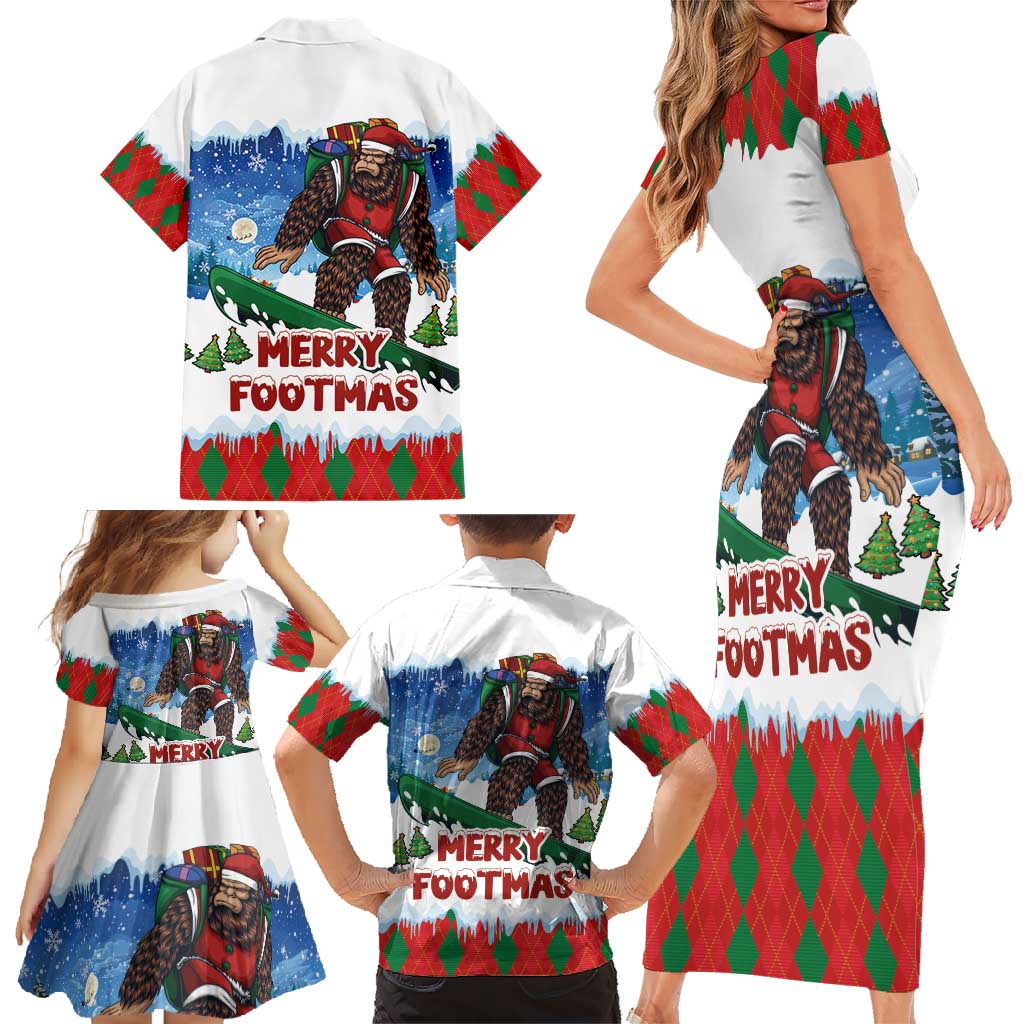 Christmas Bigfoot Ride Snowboard Family Matching Short Sleeve Bodycon Dress and Hawaiian Shirt Merry Footmas Xmas Style - Wonder Print Shop