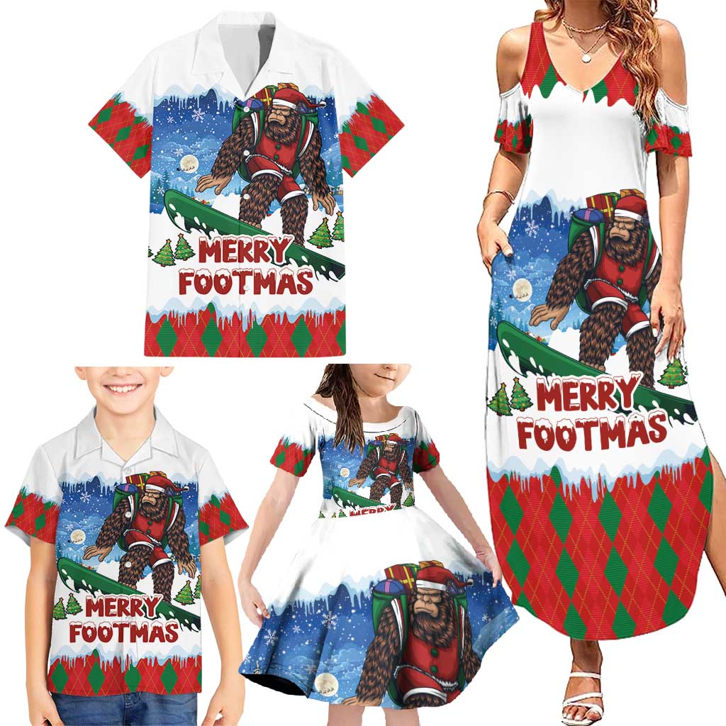 Christmas Bigfoot Ride Snowboard Family Matching Summer Maxi Dress and Hawaiian Shirt Merry Footmas Xmas Style - Wonder Print Shop