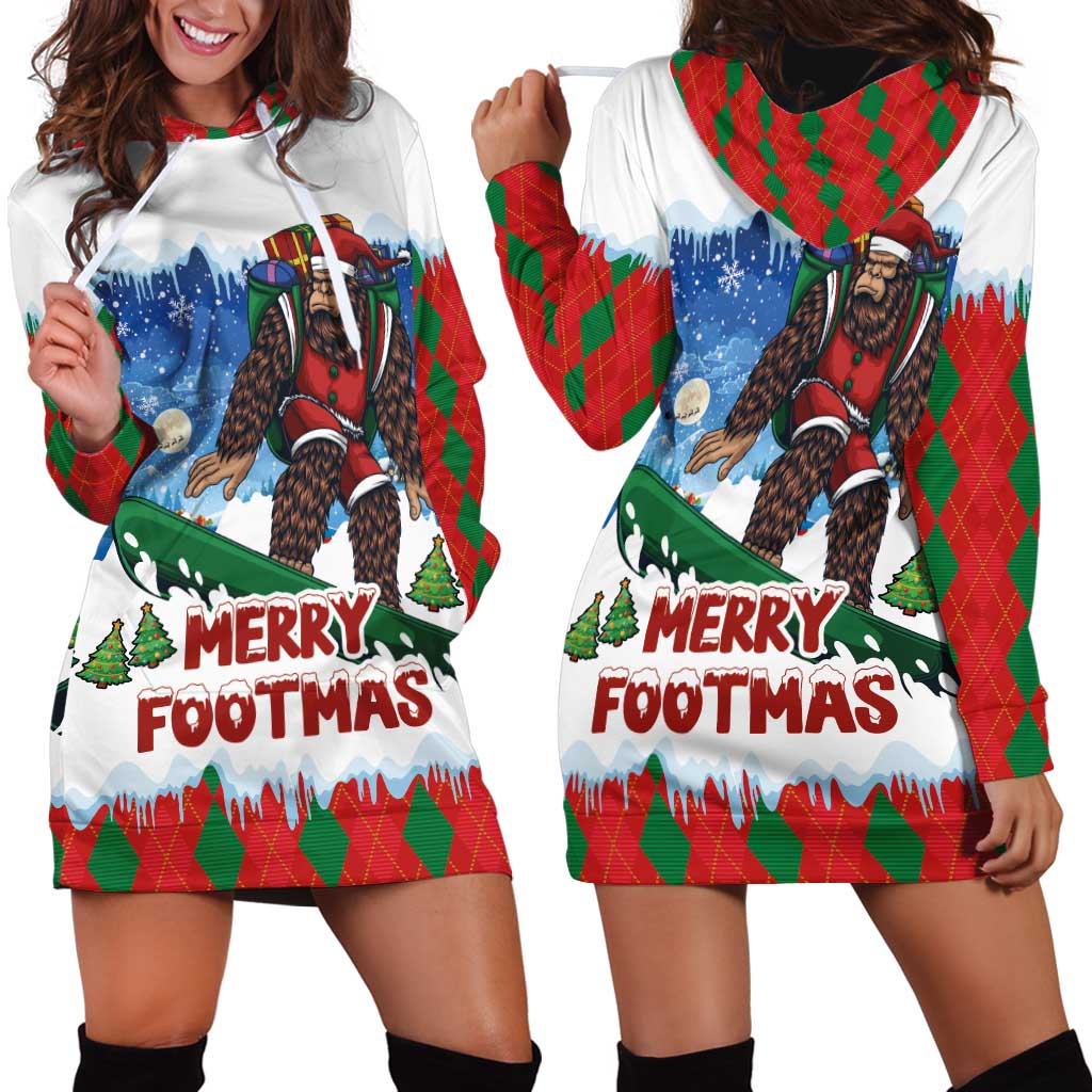 Christmas Bigfoot Ride Snowboard Hoodie Dress Merry Footmas Xmas Style - Wonder Print Shop