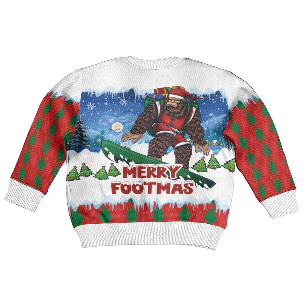 Christmas Bigfoot Ride Snowboard Kid Ugly Christmas Sweater Merry Footmas Xmas Style - Wonder Print Shop