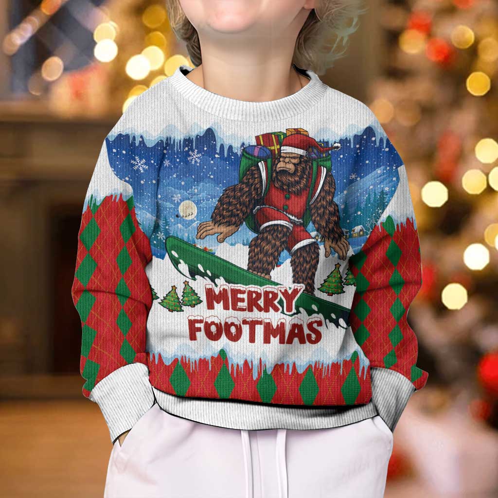 Christmas Bigfoot Ride Snowboard Kid Ugly Christmas Sweater Merry Footmas Xmas Style - Wonder Print Shop