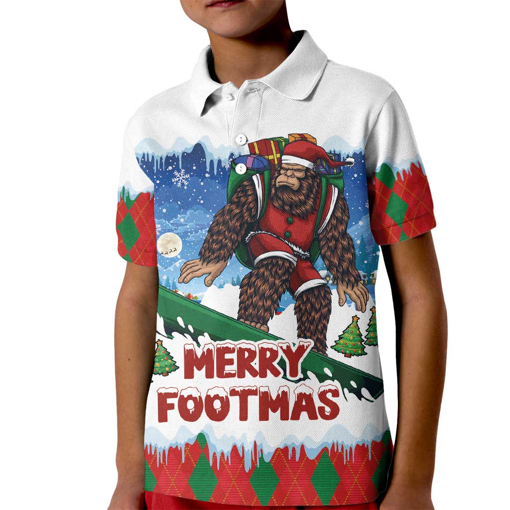 Christmas Bigfoot Ride Snowboard Kid Polo Shirt Merry Footmas Xmas Style - Wonder Print Shop