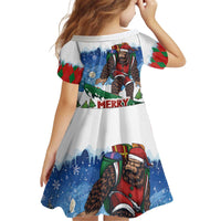 Christmas Bigfoot Ride Snowboard Kid Short Sleeve Dress Merry Footmas Xmas Style - Wonder Print Shop