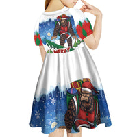Christmas Bigfoot Ride Snowboard Kid Short Sleeve Dress Merry Footmas Xmas Style - Wonder Print Shop