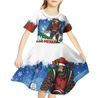 Christmas Bigfoot Ride Snowboard Kid Short Sleeve Dress Merry Footmas Xmas Style - Wonder Print Shop