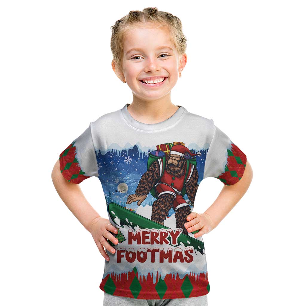 Christmas Bigfoot Ride Snowboard Kid T Shirt Merry Footmas Xmas Style - Wonder Print Shop
