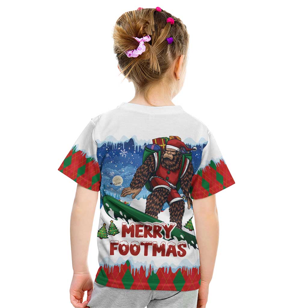 Christmas Bigfoot Ride Snowboard Kid T Shirt Merry Footmas Xmas Style - Wonder Print Shop