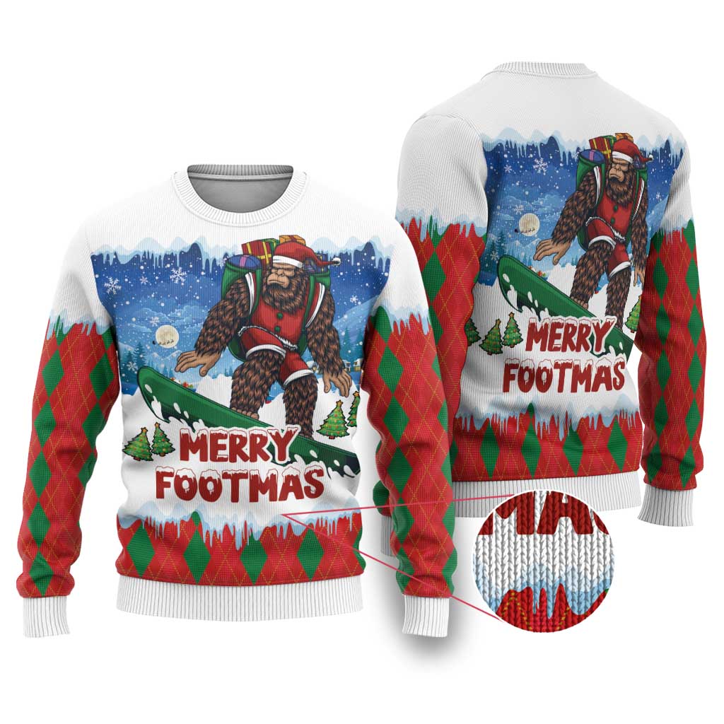 Christmas Bigfoot Ride Snowboard Ugly Christmas Sweater Merry Footmas Xmas Style - Wonder Print Shop