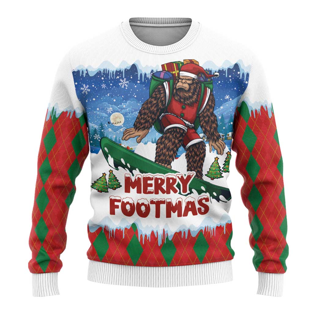 Christmas Bigfoot Ride Snowboard Ugly Christmas Sweater Merry Footmas Xmas Style - Wonder Print Shop