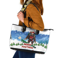 Christmas Bigfoot Ride Snowboard Leather Tote Bag Merry Footmas Xmas Style - Wonder Print Shop