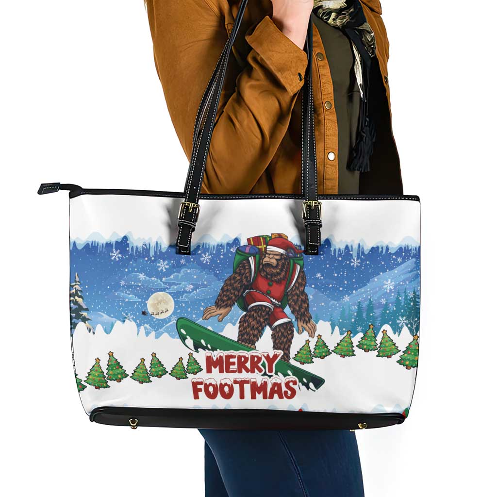 Christmas Bigfoot Ride Snowboard Leather Tote Bag Merry Footmas Xmas Style - Wonder Print Shop