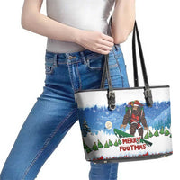Christmas Bigfoot Ride Snowboard Leather Tote Bag Merry Footmas Xmas Style - Wonder Print Shop