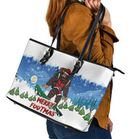 Christmas Bigfoot Ride Snowboard Leather Tote Bag Merry Footmas Xmas Style - Wonder Print Shop