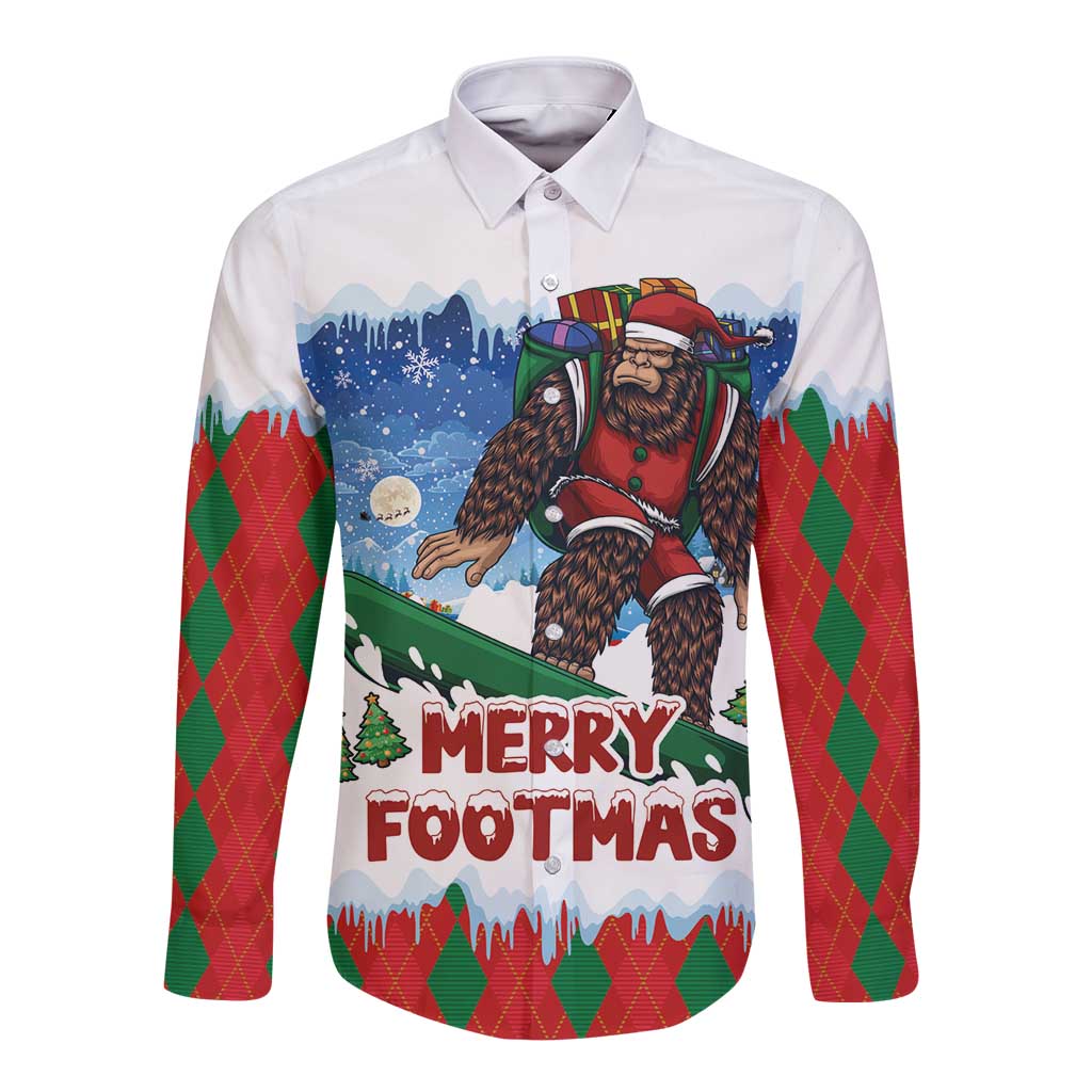 Christmas Bigfoot Ride Snowboard Long Sleeve Button Shirt Merry Footmas Xmas Style - Wonder Print Shop
