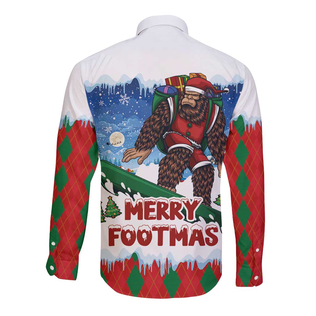 Christmas Bigfoot Ride Snowboard Long Sleeve Button Shirt Merry Footmas Xmas Style - Wonder Print Shop