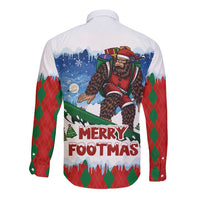 Christmas Bigfoot Ride Snowboard Long Sleeve Button Shirt Merry Footmas Xmas Style - Wonder Print Shop