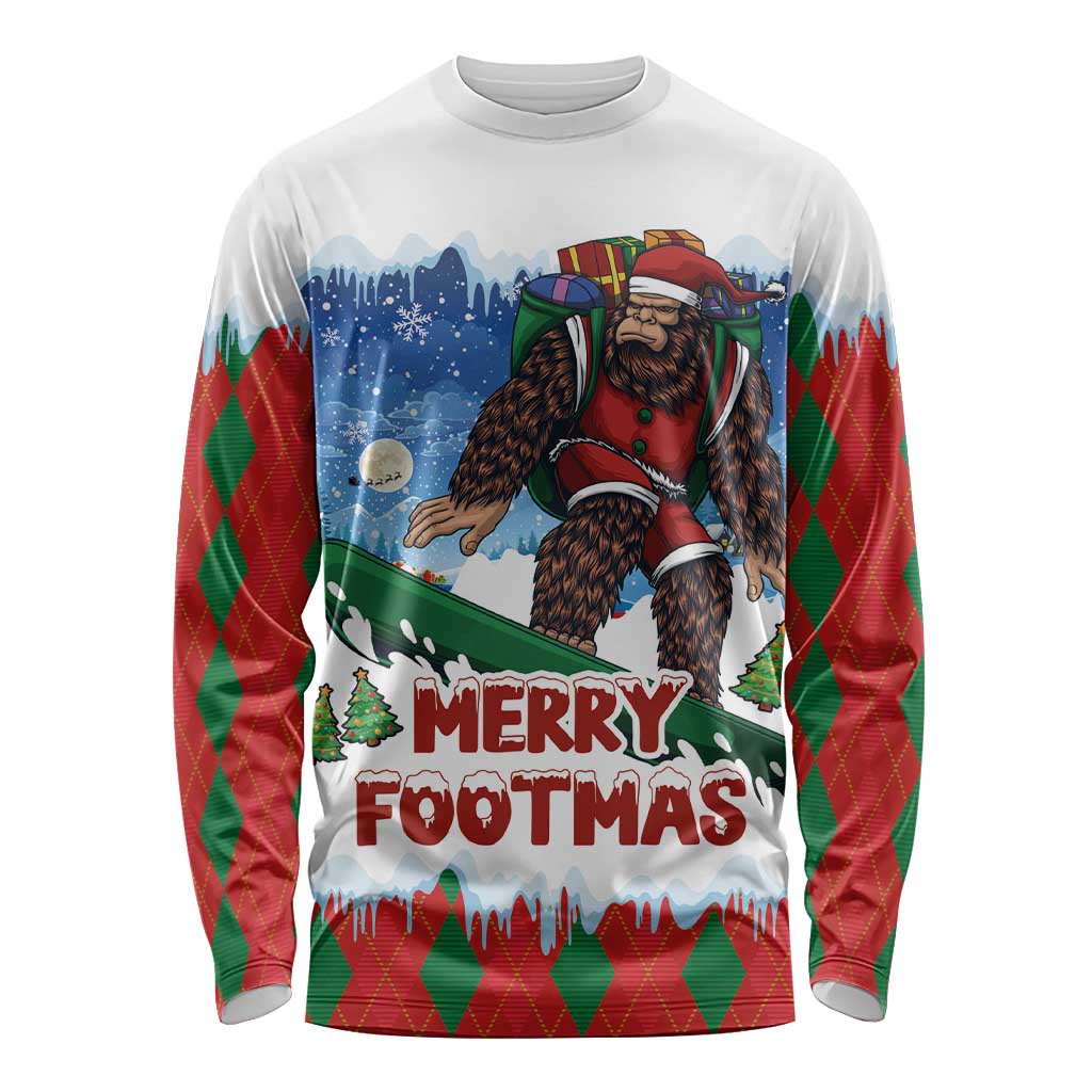 Christmas Bigfoot Ride Snowboard Long Sleeve Shirt Merry Footmas Xmas Style - Wonder Print Shop