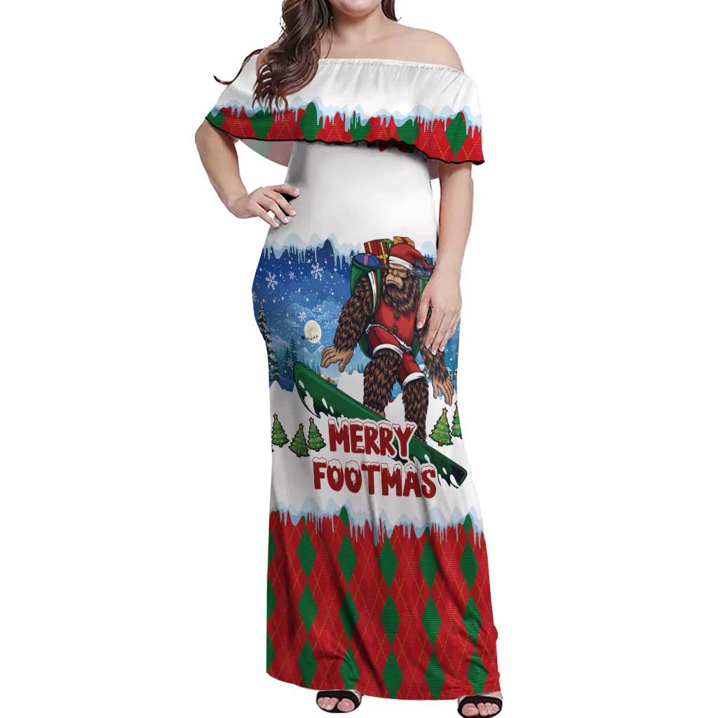 Christmas Bigfoot Ride Snowboard Off Shoulder Maxi Dress Merry Footmas Xmas Style - Wonder Print Shop