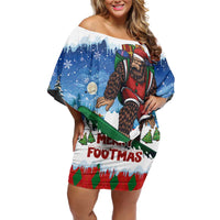 Christmas Bigfoot Ride Snowboard Off Shoulder Short Dress Merry Footmas Xmas Style - Wonder Print Shop