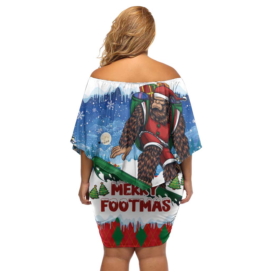 Christmas Bigfoot Ride Snowboard Off Shoulder Short Dress Merry Footmas Xmas Style - Wonder Print Shop