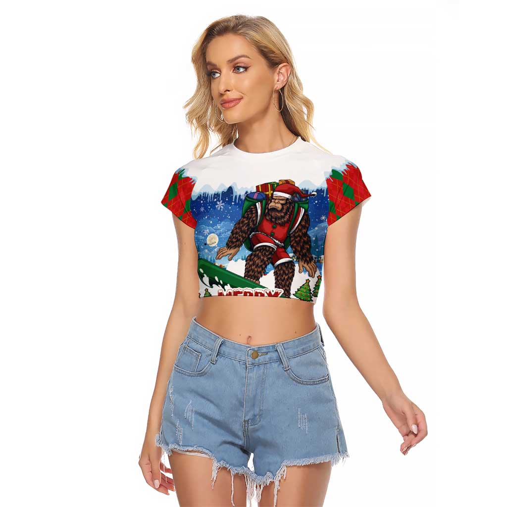 Christmas Bigfoot Ride Snowboard Raglan Cropped T Shirt Merry Footmas Xmas Style - Wonder Print Shop