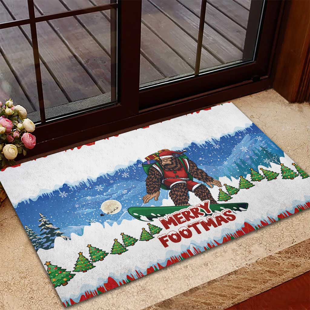 Christmas Bigfoot Ride Snowboard Rubber Doormat Merry Footmas Xmas Style - Wonder Print Shop