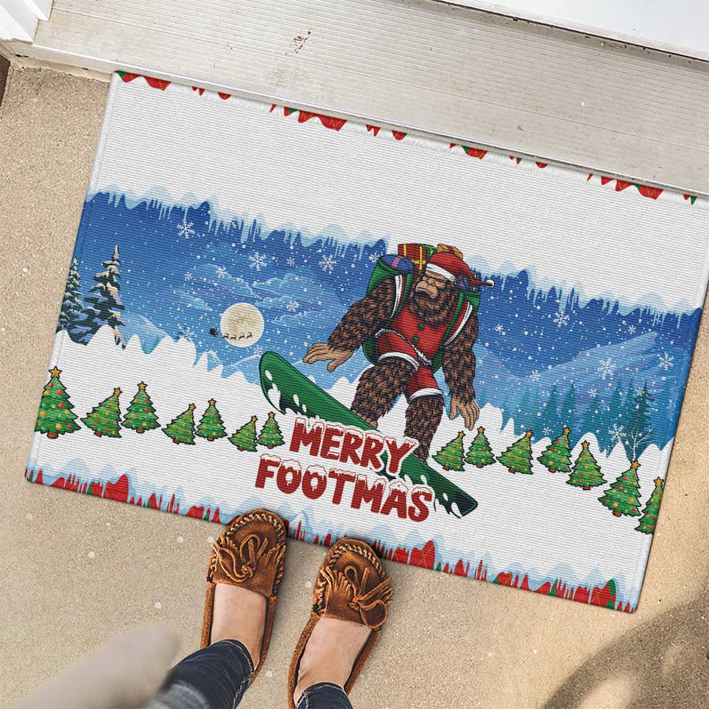 Christmas Bigfoot Ride Snowboard Rubber Doormat Merry Footmas Xmas Style - Wonder Print Shop