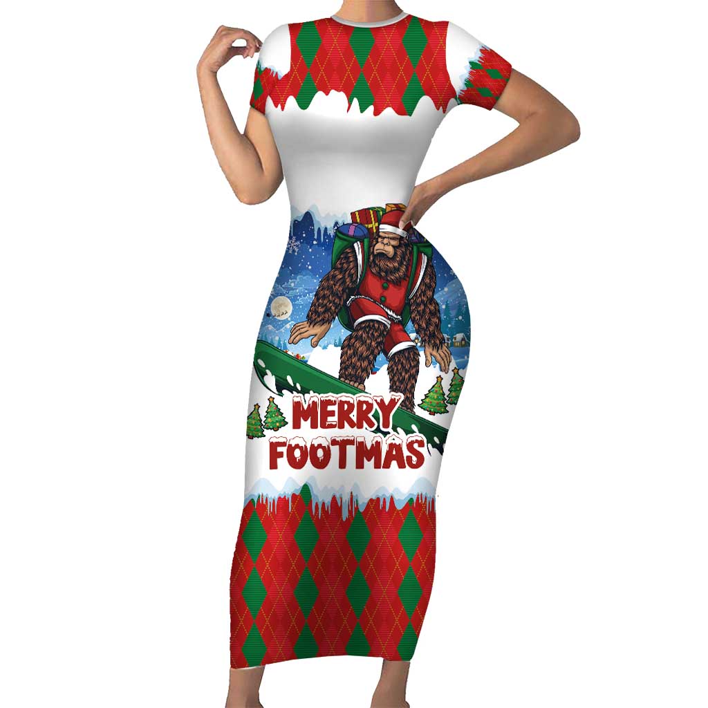 Christmas Bigfoot Ride Snowboard Short Sleeve Bodycon Dress Merry Footmas Xmas Style - Wonder Print Shop