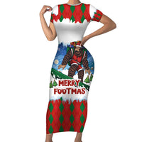 Christmas Bigfoot Ride Snowboard Short Sleeve Bodycon Dress Merry Footmas Xmas Style - Wonder Print Shop